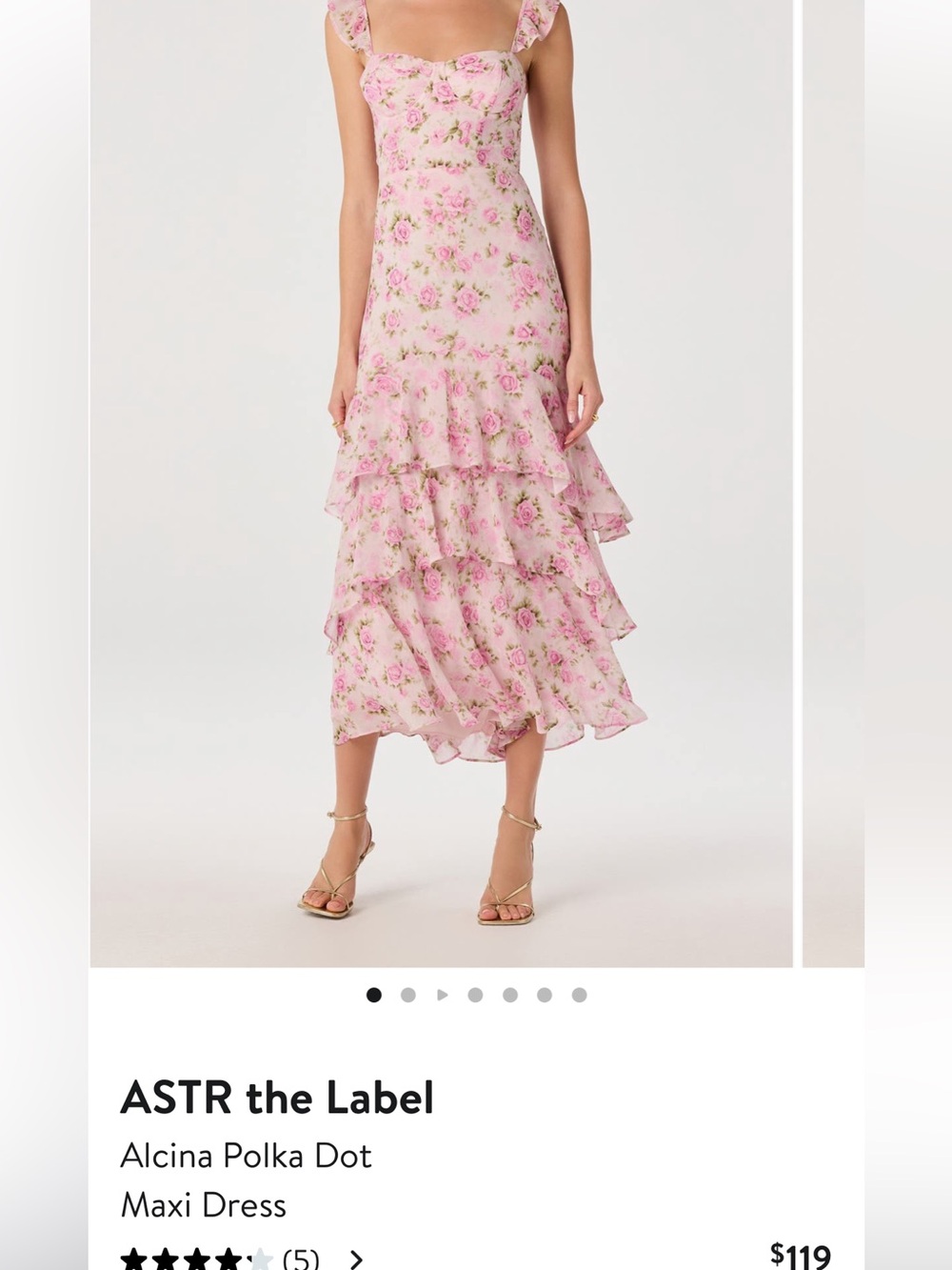 Astr Pink Floral Ruffle-Tier Maxi Dress with Sweetheart Neckline